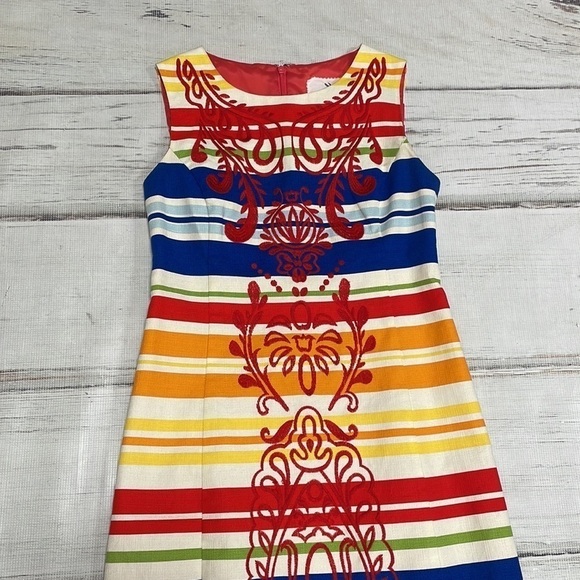 Anthropologie Tabitha Dress Banded Totem Stripes Embroidered Sheath Size 4 - Picture 8 of 16